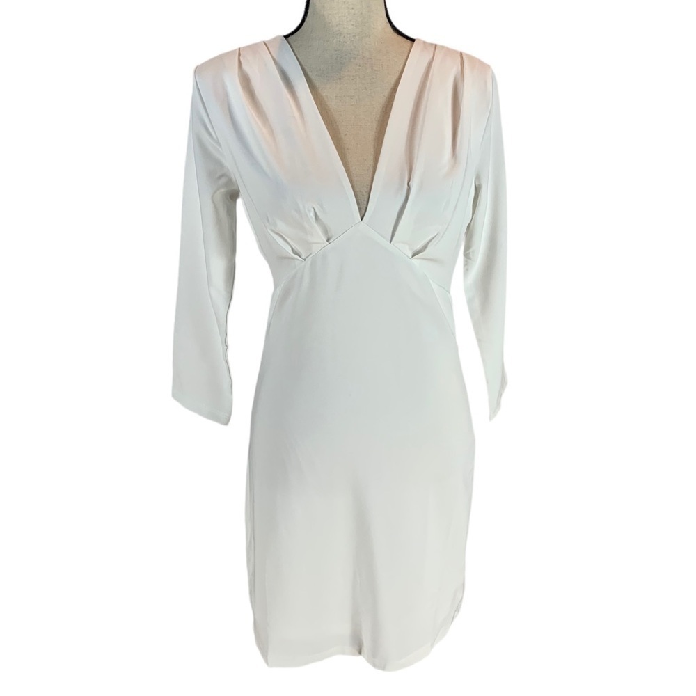 Fraiche by J Long Sleeve V-Neck Bodycon Dress - White - size Medium